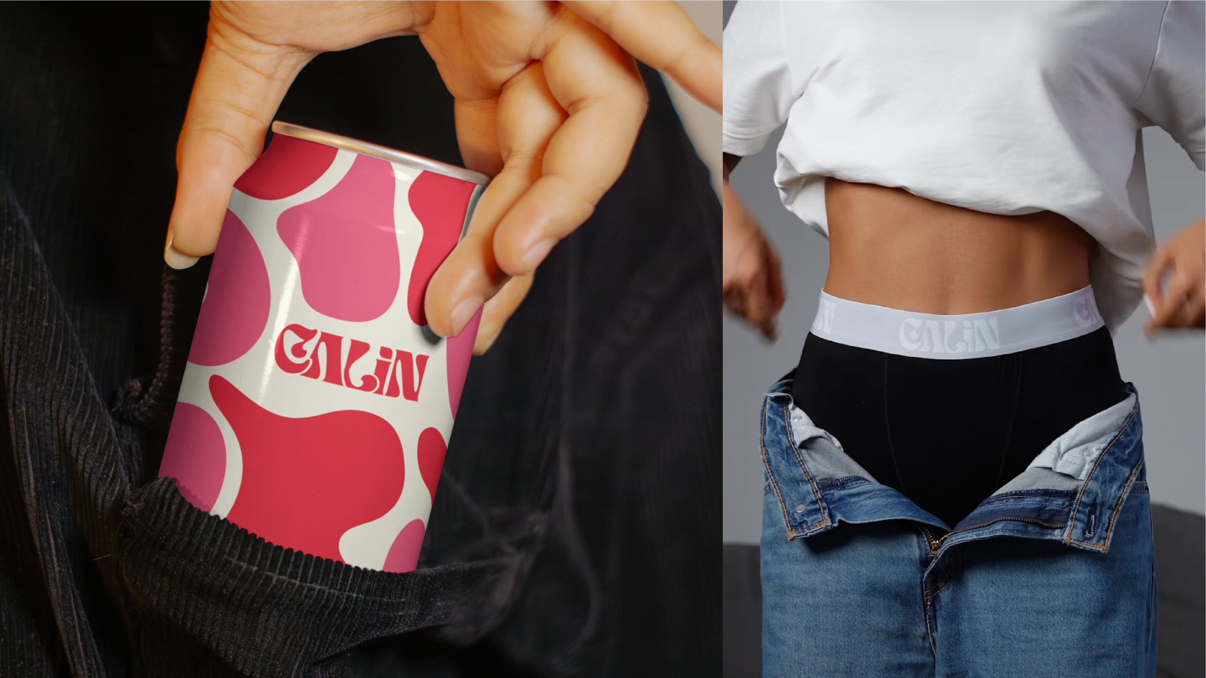 Calin can packaging and waistband detail