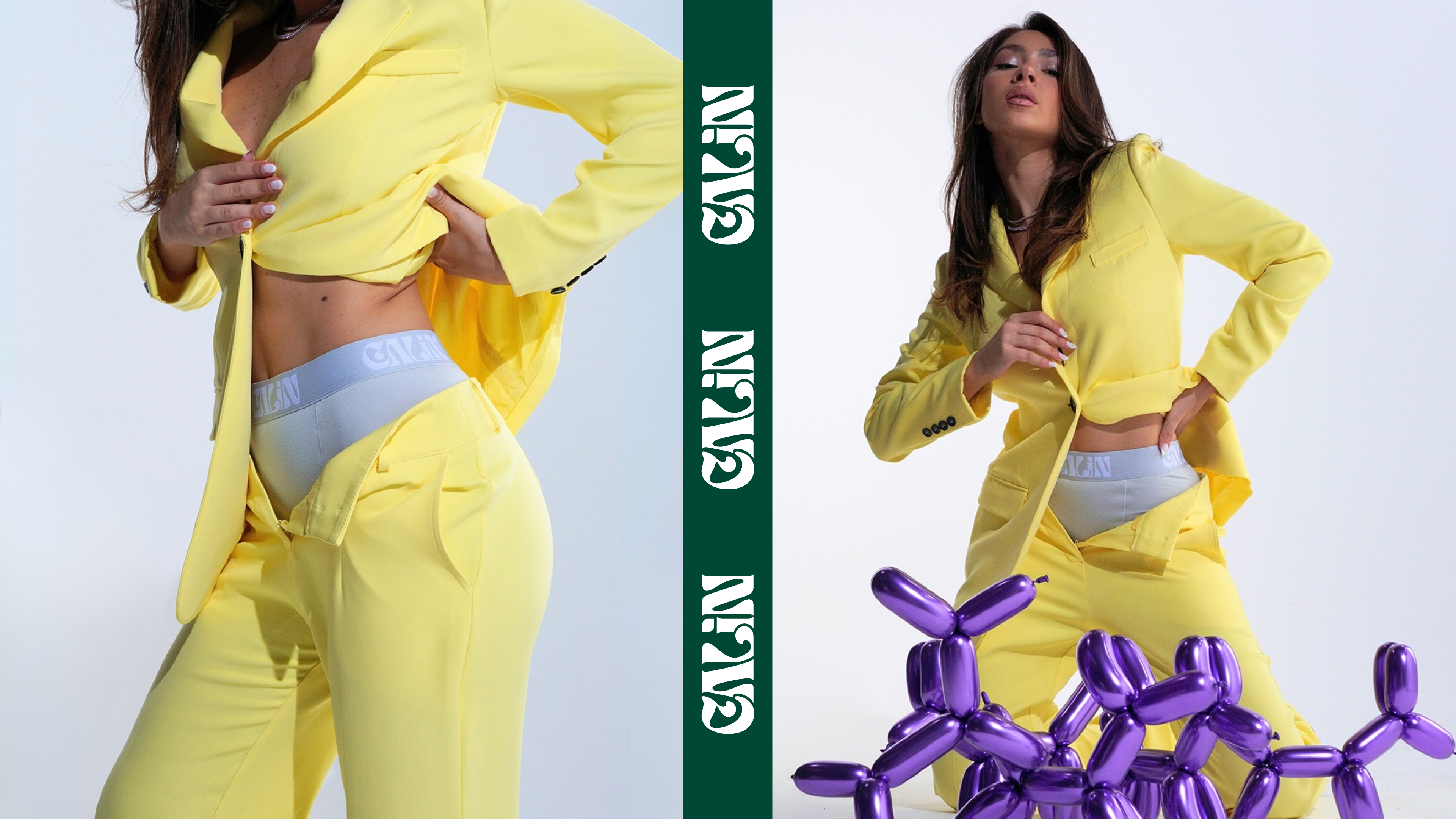 Calin campaign photography in yellow suit