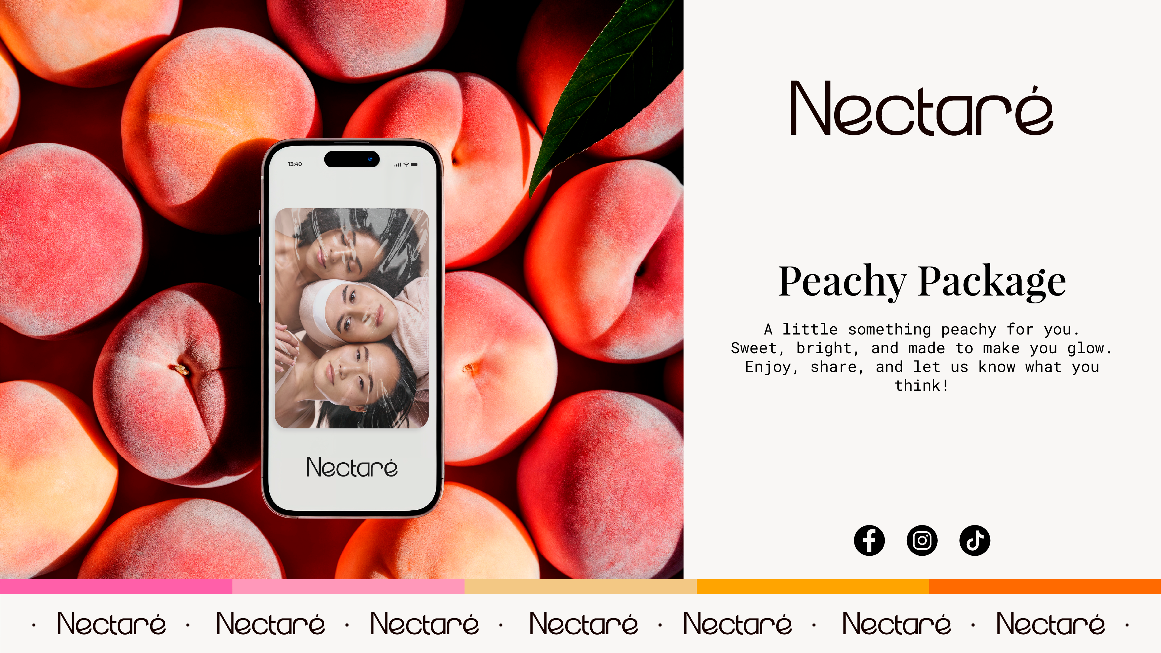 Nectaré Peachy Package social post and wordmark on peach background